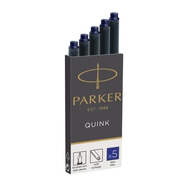 PARKER Quink 5 långa reservoarpennor, blått bläck