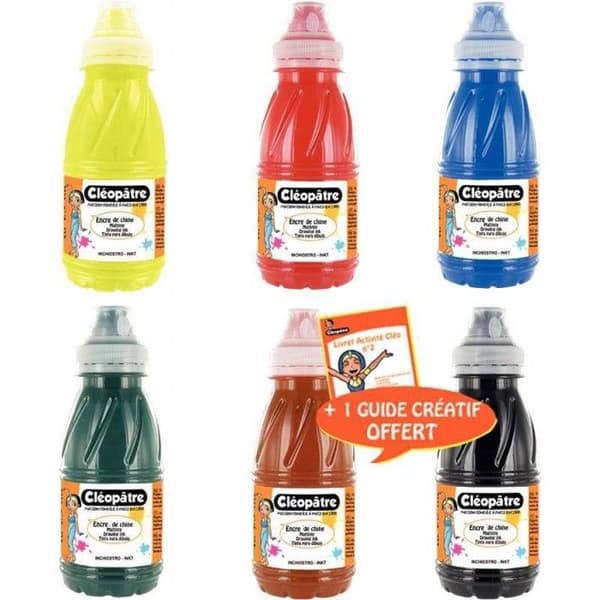 Set med 6 olika 250 ml flaskor med indiskt bläck CLEOPATRE