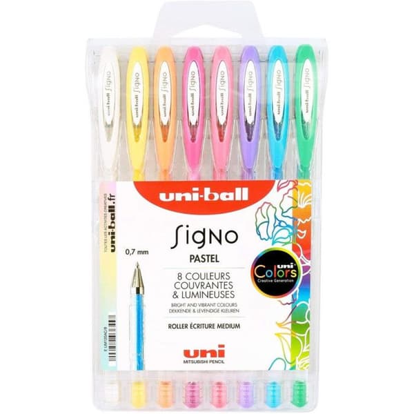 Paket med 8 Gelroller - SIGNO - UM120AC/8 - Mediumspets - Pastellfärger - Blandat