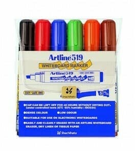 Artline set med whiteboardpennor, snedställd spets, 6 färger