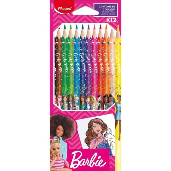 Färgpennor - Maped - Barbie - 12 delar - Ljusa färger - Ergonomisk