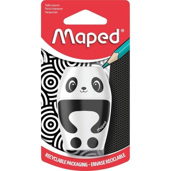 Maped - Shakky Pennvässare - 1-håls Pennvässare med behållare - För barn - Ergonomisk och design - Pandamönster