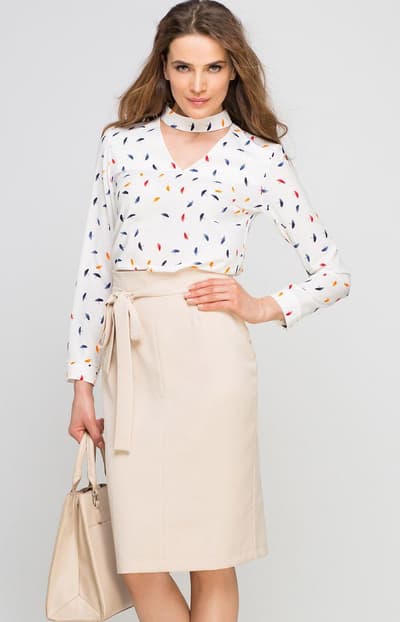 Pencil nederdel med sash sp115, beige, 34