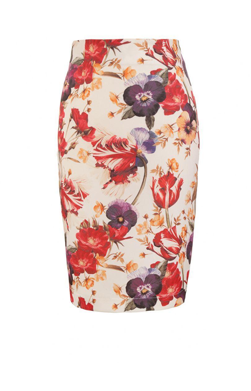 Pencil Skirt SP39, ecru, rödlila, 38
