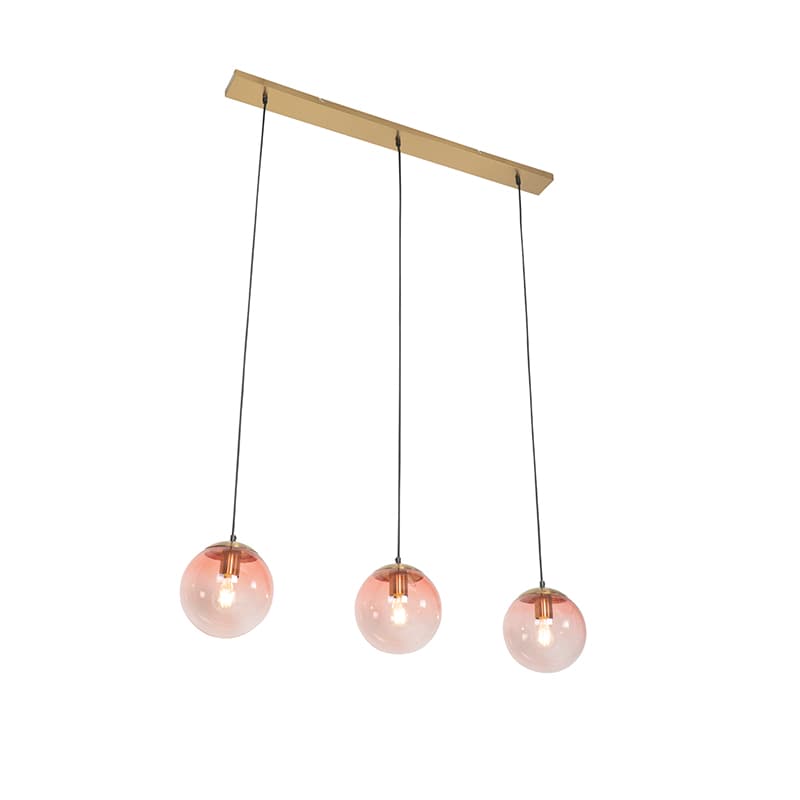 Art Deco hängande lampa mässing med rosa glas 3-ljus - Pallon Mezzi
