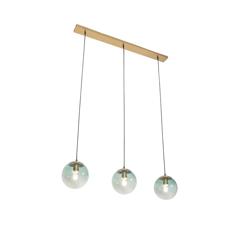 Art Deco hängande lampa mässing med grönt glas 3-ljus - Pallon Mezzi