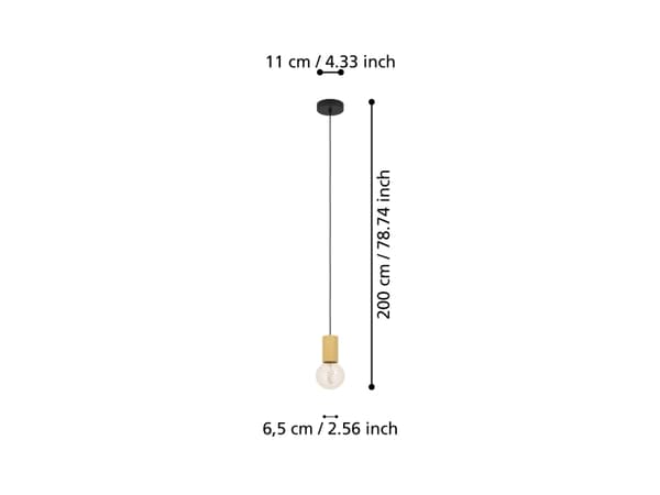 EGLO POZUETA 1 PENDEL E27 SORT/NATUR FSC