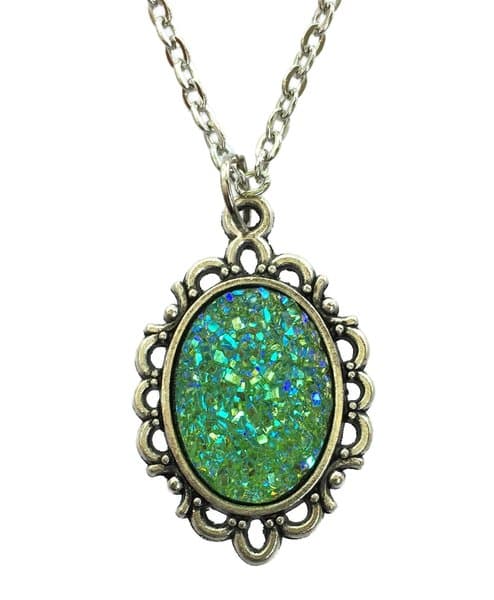 Necklace - Glitter - Druzy - Victorian - Green