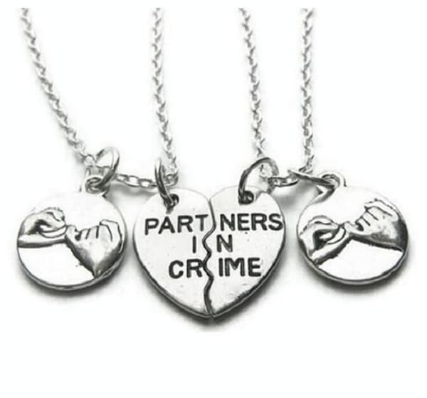 Necklace - Partners in Crime - Pinky Swear - Heart - 2 pieces
