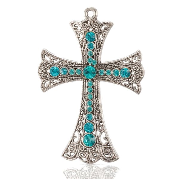 2 strass aqua blå kors större hängen