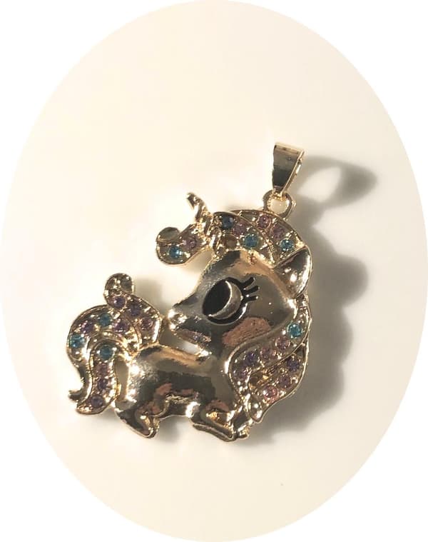 hänge smycke 1 enhörning unicorn guld strass