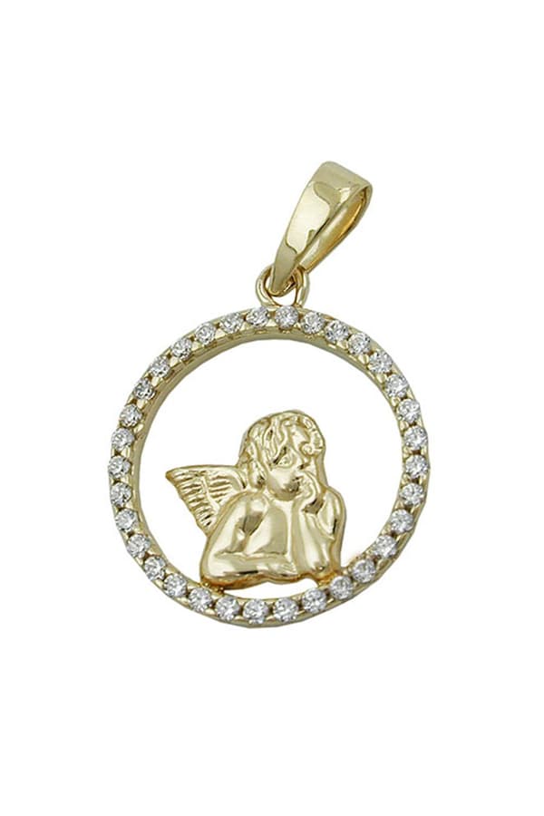 Pendant 14mm Angel Motif With Zirconias 9k Gold - GL431325