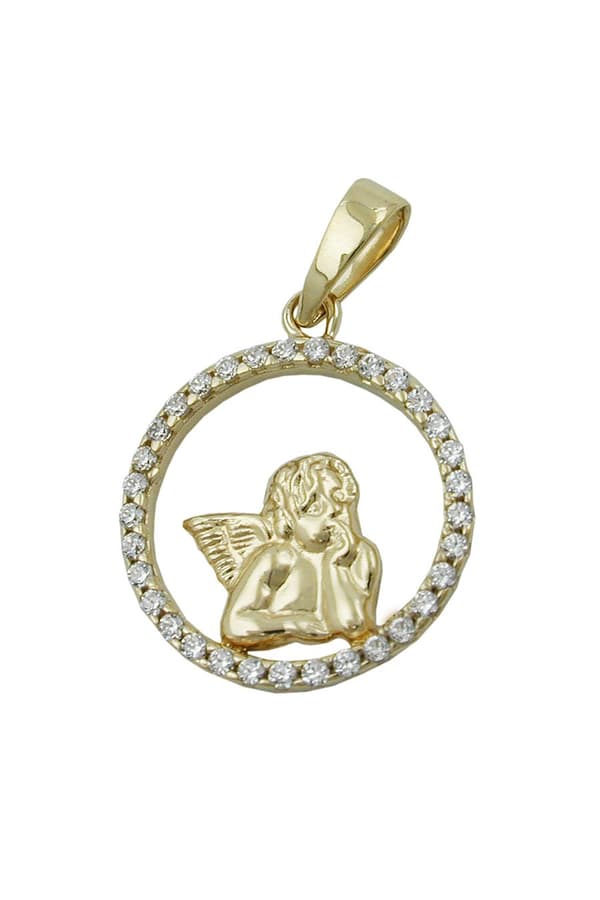 Pendant 14mm Angel Motif With Zirconias 9k Gold - GL431325