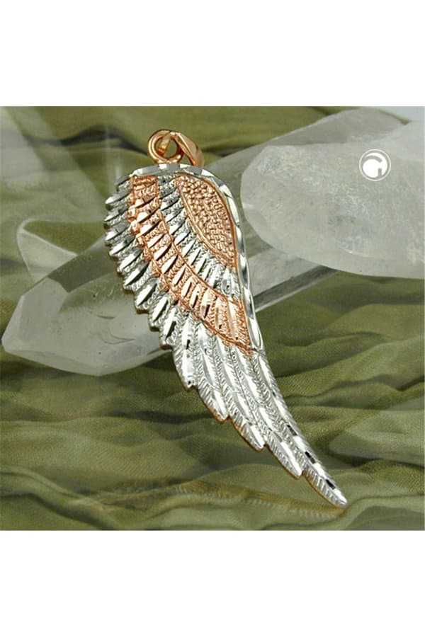 Pendant 36x13mm Angel Wings Bicolor Rhodium Plated 9k Rose Gold - GL431222