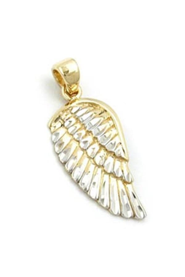 Pendant 20x10mm Angel Wing Bicolor Rhodium Plated Diamond Cut 9k Gold - GL431071