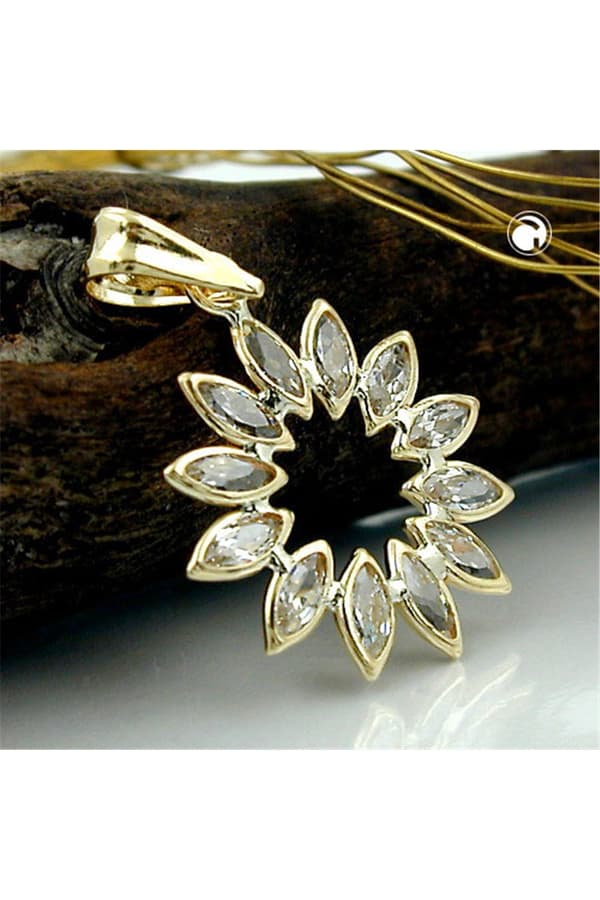Pendant 14mm Flower Of 12 White Zirconias 9k Gold - GL431229