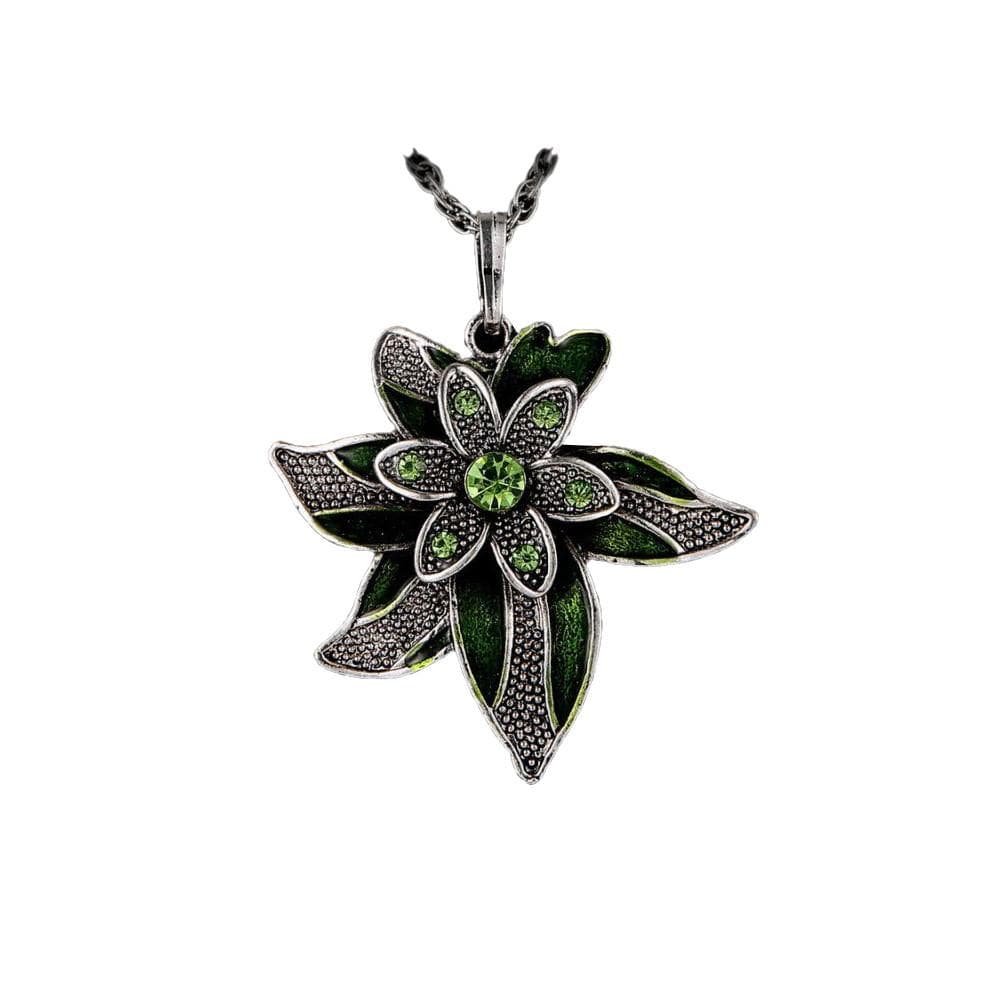 Halssmycke - Grön blomma med 70cm halsband