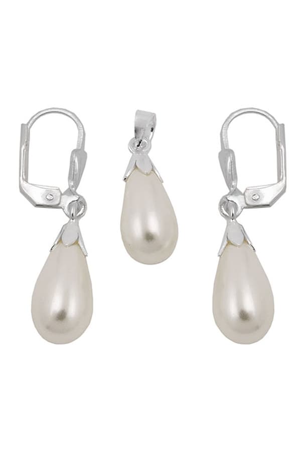 Set Pendant/Studs White Bead Silver 925 - GL93534
