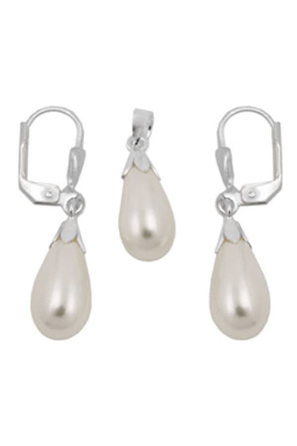 Set Pendant/Studs White Bead Silver 925 - GL93534