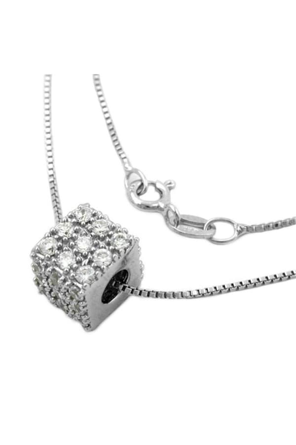 Necklace 0.9mm Pendant Cube With Zirconias Silver 925 42cm - GL91645