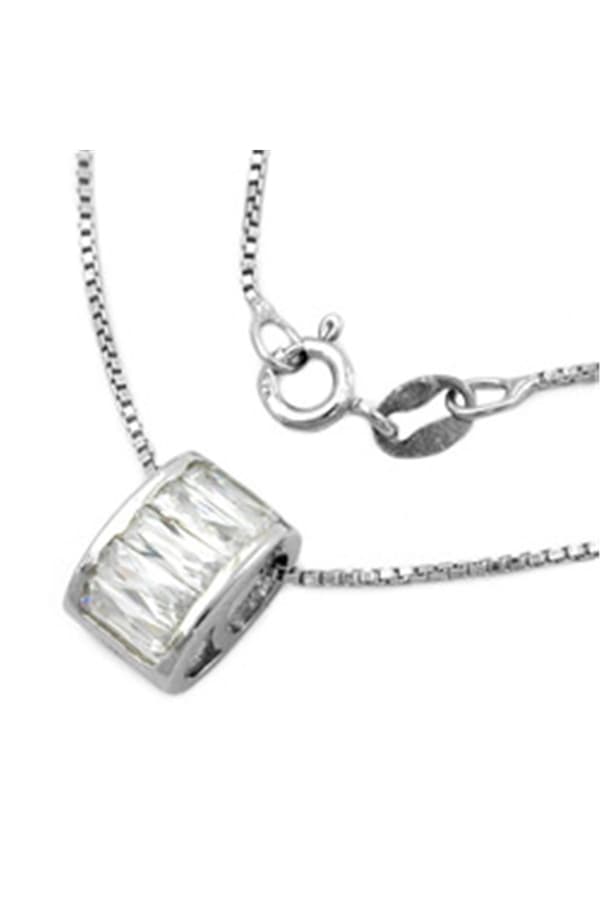 Necklace 0.9mm Box Chain With Pendant Oval With Zirconias Rhodium Plated Silver 925 42cm - GL91643