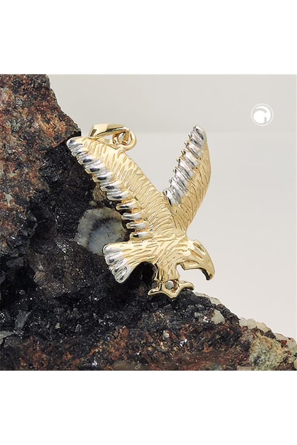 Pendant 20x16mm Eagle Bicolor Rhodium Plated Shiny 9k Gold - GL431404