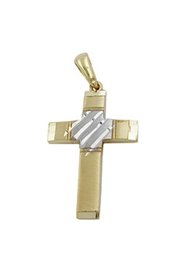 Pendant 20x14mm Cross Bicolor Diamond Cut 9k Gold - GL431306