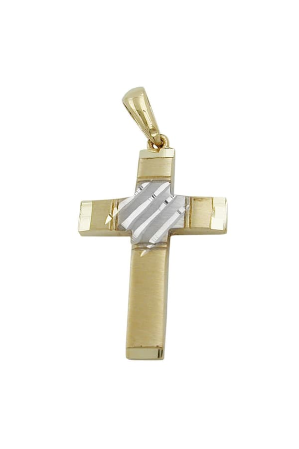 Pendant 20x14mm Cross Bicolor Diamond Cut 9k Gold - GL431306