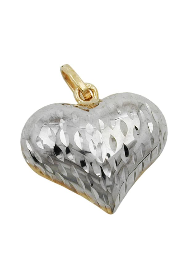 Pendant 14x16x6mm Heart Bicolor Rhodium-Plated Diamond Cut 9k Gold - GL431294