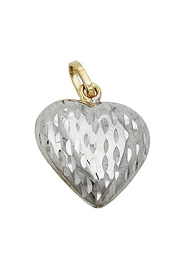 Pendant14x13mm Heart Bicolor Rhodium Plated Diamond Cut 9k Gold - GL431293