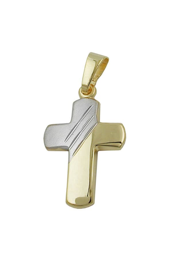 Pendant 16x12mm Cross Bicolor Diamond Cut 9k Gold - GL431274