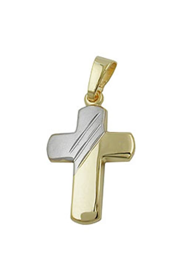 Pendant 16x12mm Cross Bicolor Diamond Cut 9k Gold - GL431274