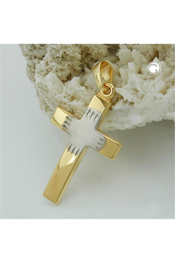 Pendant 21x14mm Cross Bicolor 9k Gold - GL431273