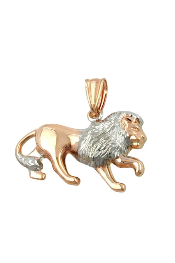 Pendant 15x23mm Lion Bicolor Rhodium Plated 9k Rose Gold - GL431226