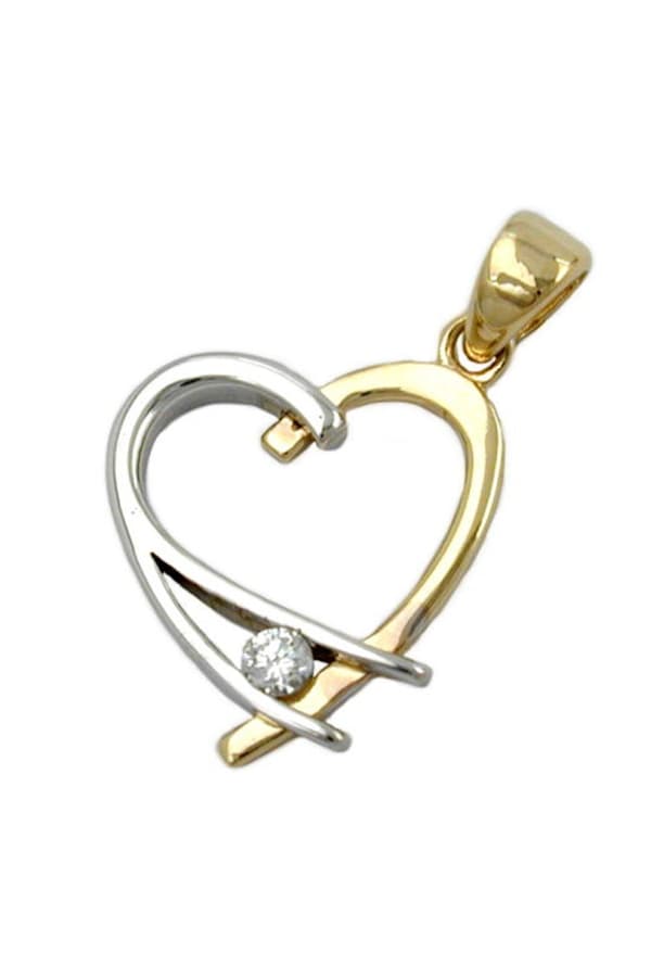 Pendant 14x13mm Heart Open Bicolor With Cubic Zirconia 9k Gold - GL430947