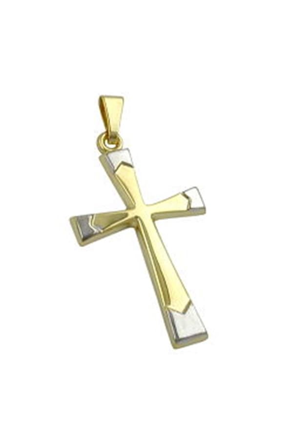 Pendant 25x16mm Cross Bicolor 9k Gold - GL430913