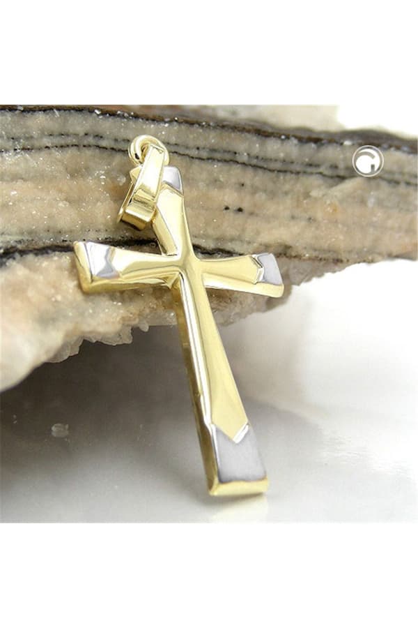 Pendant 25x16mm Cross Bicolor 9k Gold - GL430913