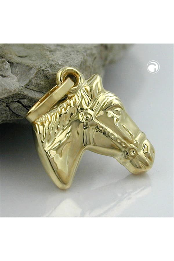 Pendant 12x12mm Horse Head Shiny 9k Gold - GL430907