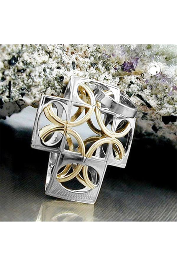 Pendant 14x12mm Cross Filigree Domed Semi-Circle 9k White Gold - GL430849