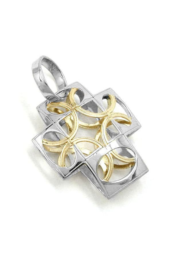 Pendant 14x12mm Cross Filigree Domed Semi-Circle 9k White Gold - GL430849