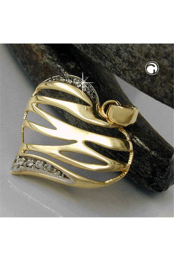 Pendant 17x20mm Heart Shiny With 9 Zirconias 9kt Gold - GL430777