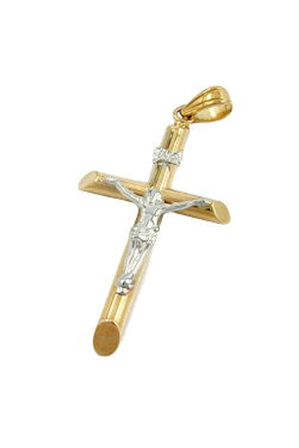 Pendant 30x21mm Jesus Cross Crucifix Bicolor With White Gold 9k Gold - GL430751