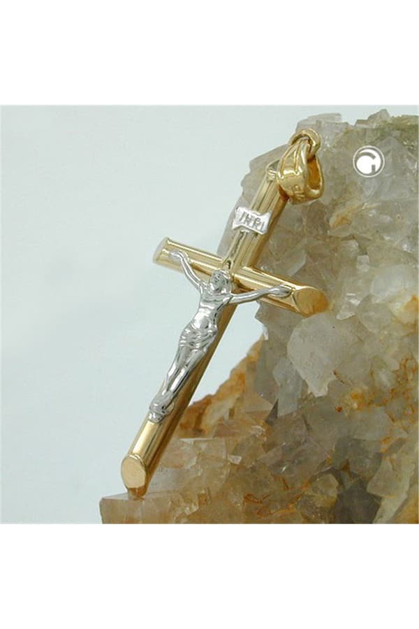 Pendant 30x21mm Jesus Cross Crucifix Bicolor With White Gold 9k Gold - GL430751