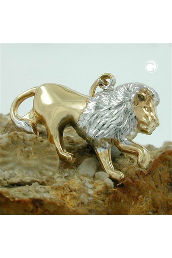 Pendant 23x15mm Leo Bicolor Rhodium Plated 9k Gold - GL430750