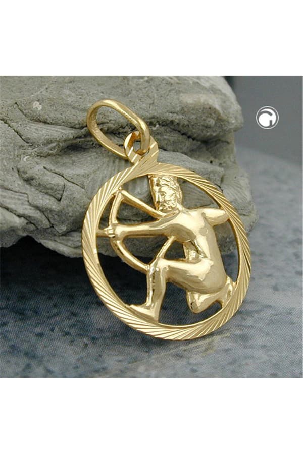 Pendant 15mm Zodiac Sign Sagittarius 9k Gold - GL430455