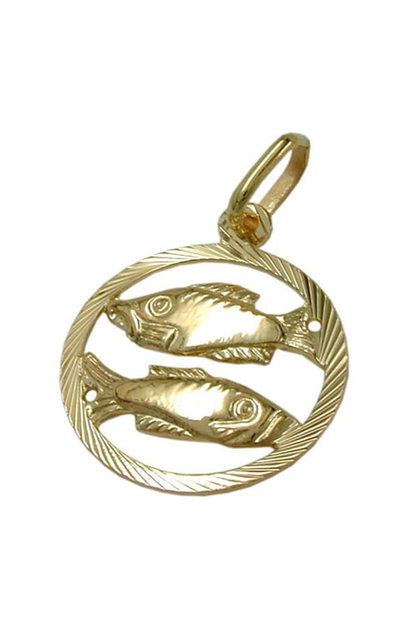Pendant 15mm Zodiac Sign Pisces 9k Gold - GL430446