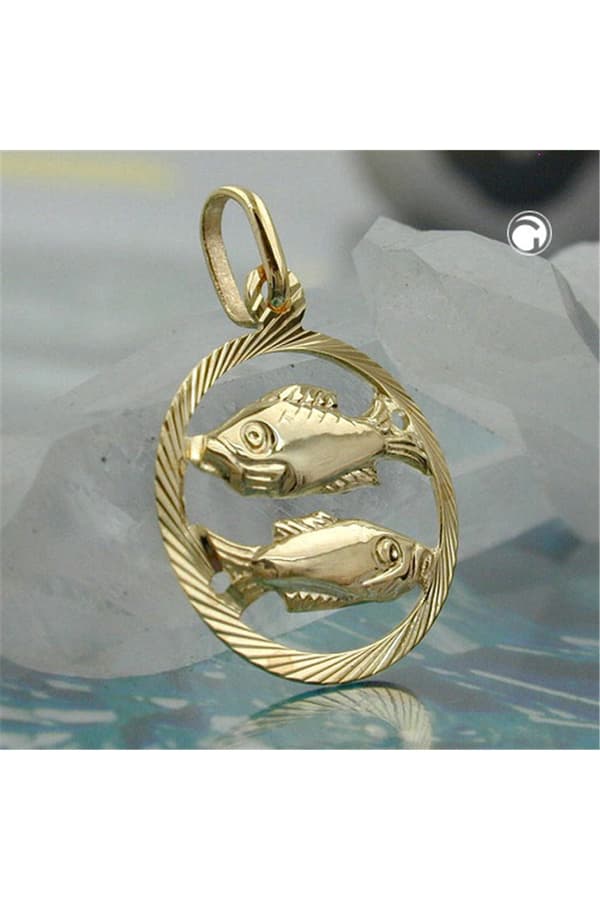 Pendant 15mm Zodiac Sign Pisces 9k Gold - GL430446