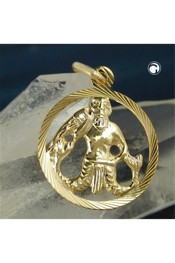 Pendant 15mm Zodiac Sign Aquarius 9k Gold - GL430445