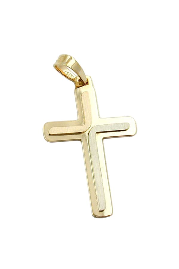 Pendant 30x19mm Cross Tricolor Matte Shiny 14k Gold - GL430427