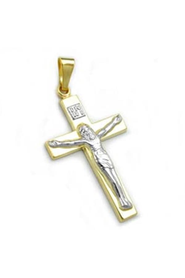 Pendant 27x16mm Cross With Jesus Bicolor Shiny 9k Gold - GL430223